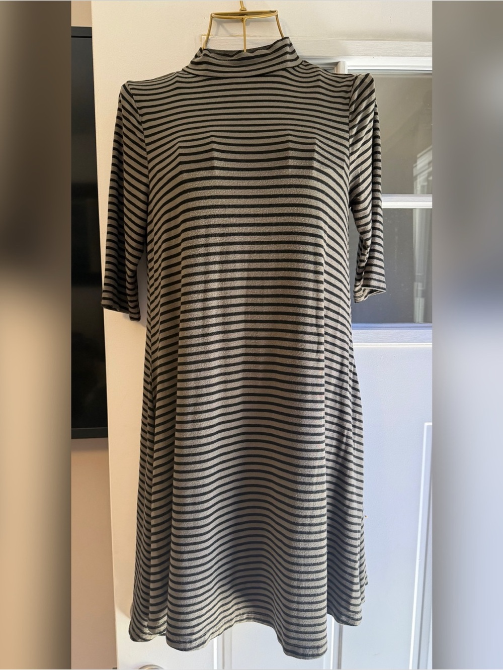 Charlotte Russe Striped Turtleneck Swing Dress - Black & Gray